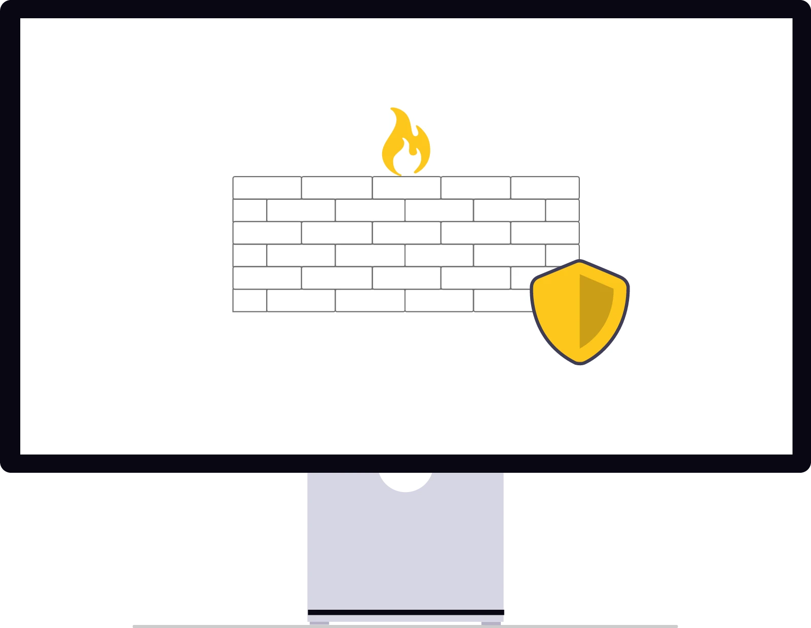 Ilustrace firewallu se štítem na obrazovce
